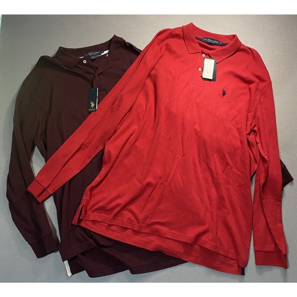 U.S. Polo Assn. Men's 2XL Pair Of Red Polo Long Sleeve Shirt New With Tags